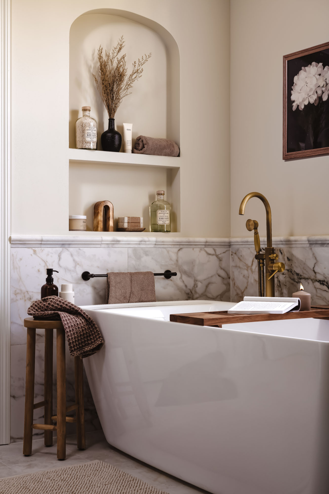 Luxury primary bathroom remodel in Maple Grove Minnesota by Olive & Park Interiors